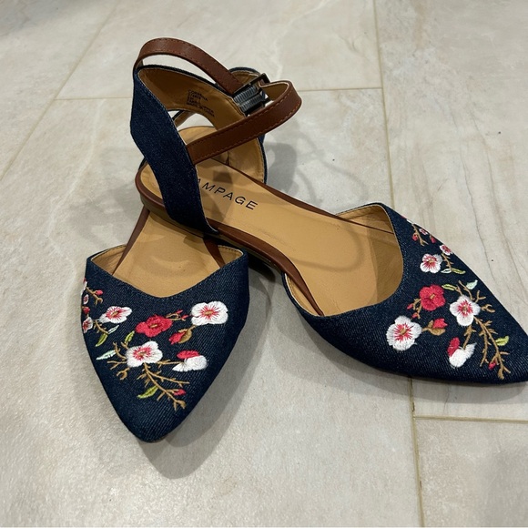 Rampage embroidered blue flats size 9 - Picture 1 of 9